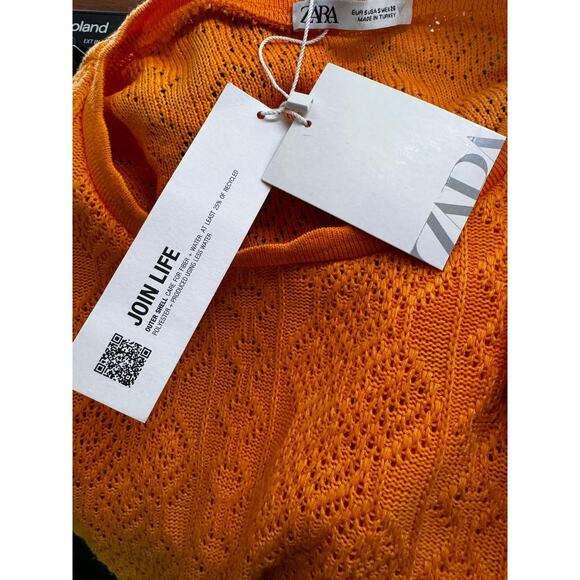NWT ZARA Tangerine Crochet Scallop Trim Top Tshirt Sz S - Picture 7 of 10